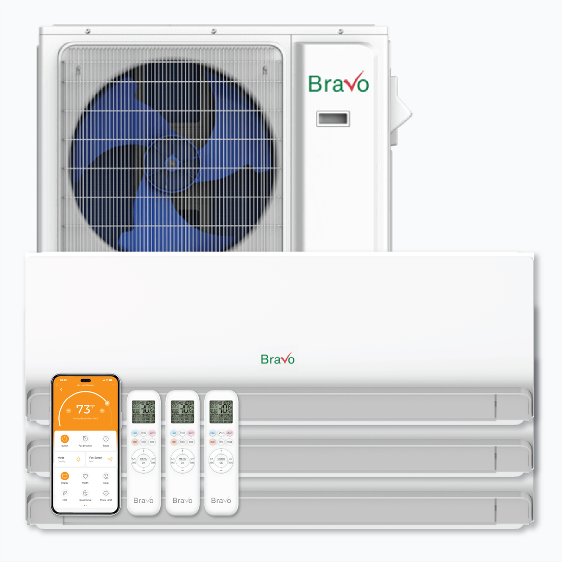 South Mini Splits | Bravo Milano 3-Zone Ductless Mini Split AC & Heat Pump -- 36000 BTU (3.0 Ton), Wall Mount Units (7K+18K+24K) BTU, Inverter Technology, 230V, Heating & Cooling 