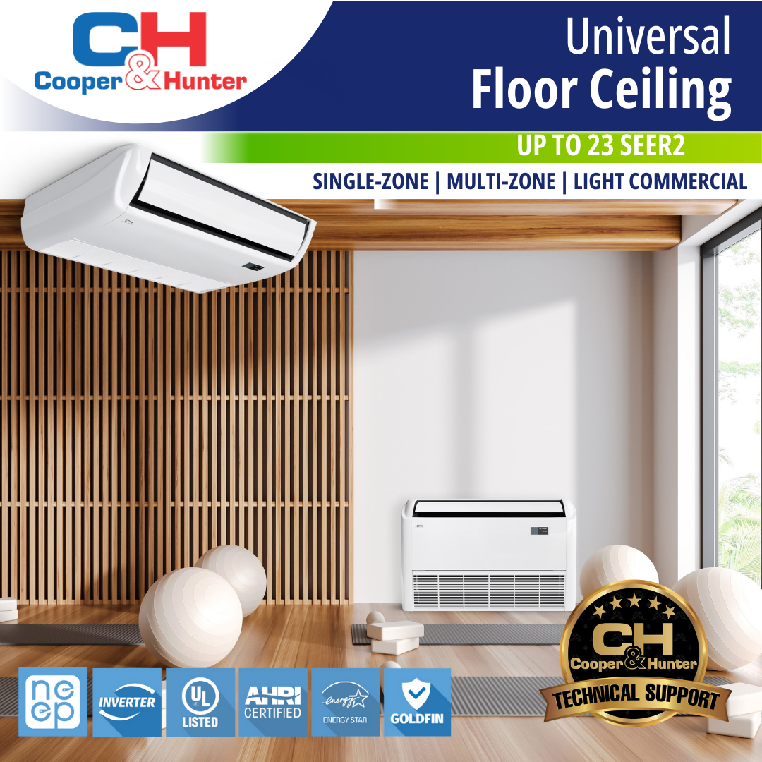 Cooper & Hunter Universal Floor/Ceiling 60,000 BTU 230V, R410A, 16 SEER Ductless Mini Split Air Conditioner With Wi-Fi Thermostat Included , Light Commercial Series, 5 TON Single Zone System + Optional Installation Kit. CH-60LCFC-W + CH-N60LCU-230VO - South Mini Splits