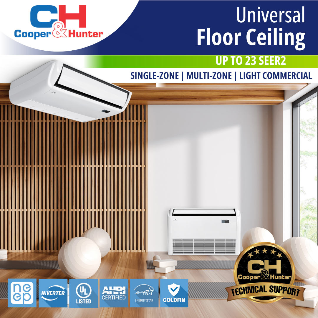 Cooper & Hunter Universal Floor/Ceiling 48,000 BTU, R410A, 230V 16 SEER Ductless Mini Split Air Conditioner With Wall Thermostat, Light Commercial Series, 4 TON Single Zone System,Optional Installation Kit. CH-48LCFCI + CH-N48LCU-230VO