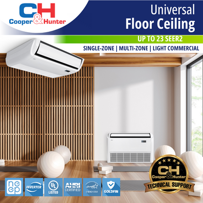 Cooper & Hunter Universal Floor/Ceiling HYPER, R454B, 36,000 BTU 230V, Air Conditioning, Heat Pump, Mini Split Inverter System, 20.0 SEER2 , 2 TON. Optional Installation Kit. CH-RSH36MFC+ CH-RHP36-230V0