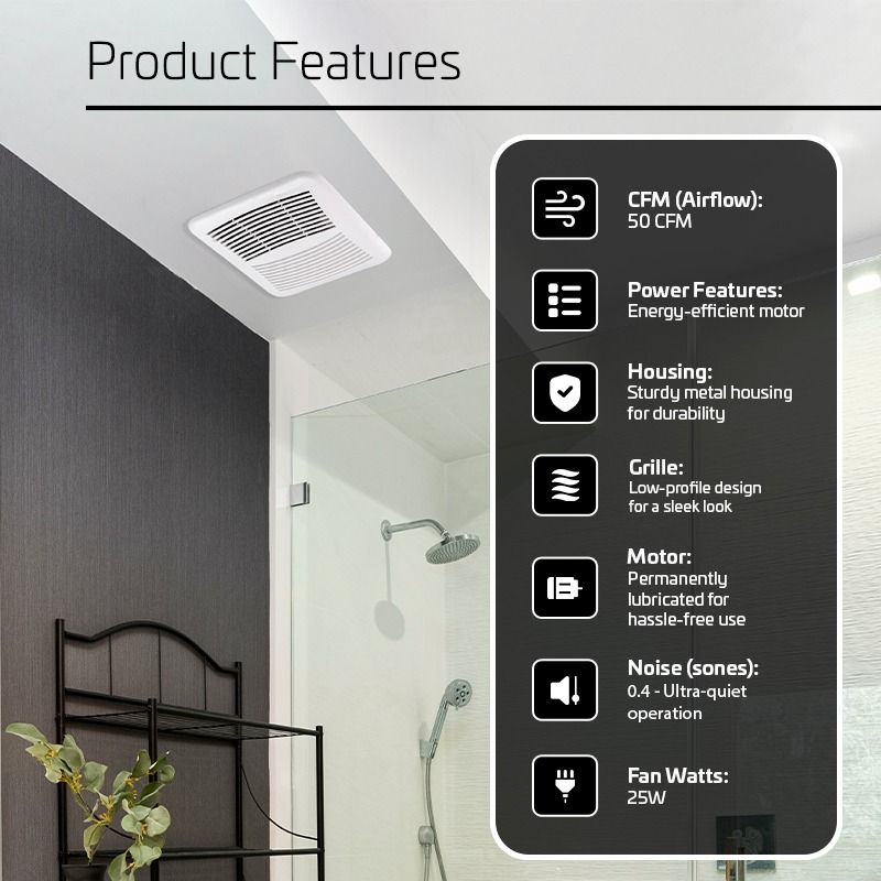 ACIQ 50 CFM 0.9 Sones ACiQ SlimLine Bathroom Exhaust Fan