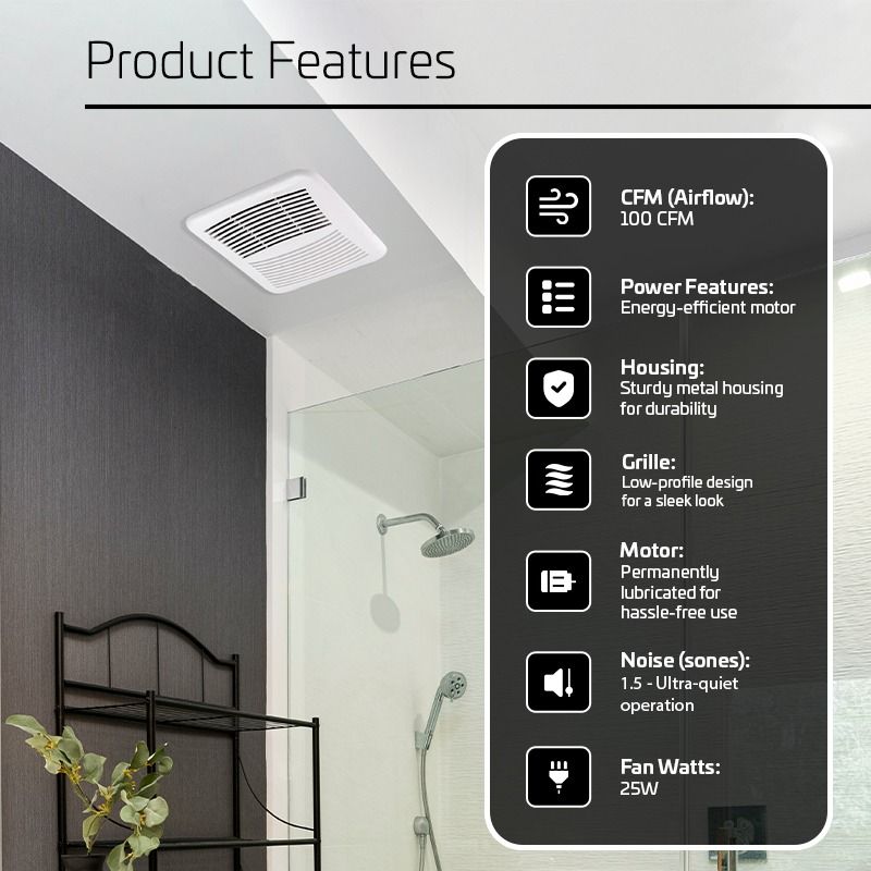 ACIQ 100 CFM 1.5 Sones ACiQ SlimLine Bathroom Exhaust Fan