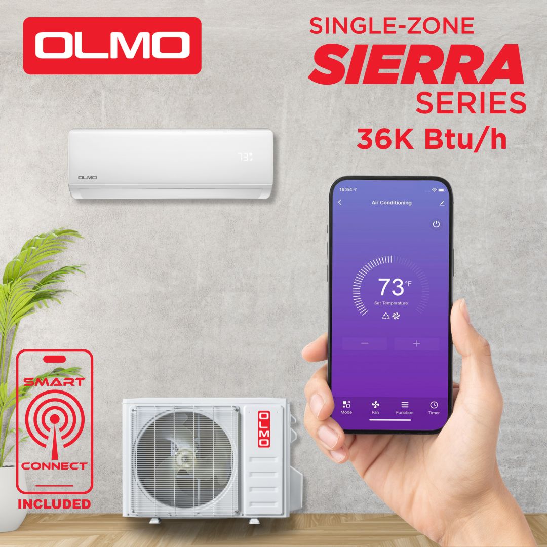 OLMO Sierra Single-Zone Series 36,000 BTU/h 3 Ton Mini Split Air Conditioner and Heat Pump, 19 SEER2, 208-230V, Ductless Wall Mount, WIFI Enabled, LINESET NOT INCLUDED - South Mini Splits