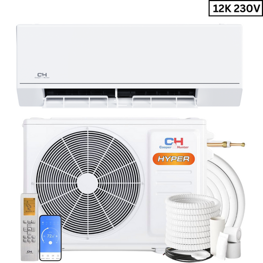 Cooper&Hunter Single Zone Astoria High Efficiency Hyper Series, R410A, Wall Mount Air Conditioner 12K BTU/h 1 Ton 208-230V/60HZ 24.6 SEER Single Head Ductless Inverter Mini Split Heat Pump WIFI & Optional Install Kit CH-12MASTWM-230VI + CH-HPR12-230VO