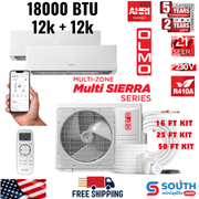 2 Zone OLMO Sierra Multi-Zone, 1.5 Ton Air Conditioner, 18,000 BTU Dual Zone with 12k+12k BTU Wall Mount Ductless Mini Split A/C and Heater, R410A, 21.3 SEER Inverter Heat Pump, 230V, Dual Head, Optional 16ft, 25ft, or 50ft Installation Kits - South Mini Splits