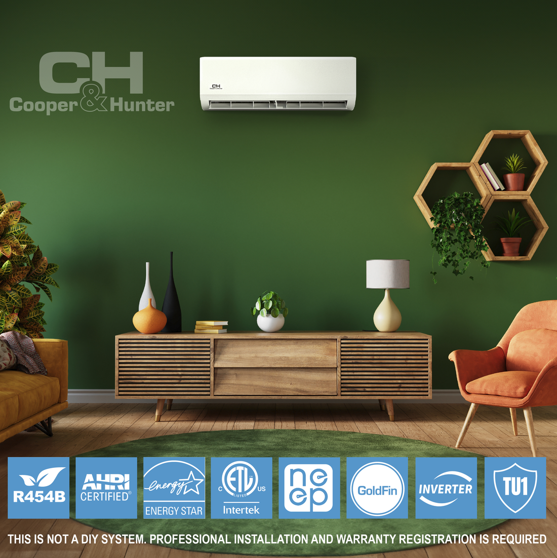 Cooper&Hunter Hyper Heat Olivia Series 4-Zone Ductless Mini Split AC & Heat Pump -- 55000 BTU (4.6 Ton) Without Shut-off Valves, Wall Mount Units (6K+12K+12K+12K) BTU, Inverter Technology, 230V, Heating & Cooling