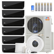 Cooper&Hunter Hyper Heat Olivia Midnight Series 6-Zone Ductless Mini Split AC & Heat Pump -- 48000 BTU (4.0 Ton) Without Shut-off Valves, Wall Mount Units (9K+9K+9K+9K+12K+24K) BTU, Inverter Technology, 230V, Heating & Cooling