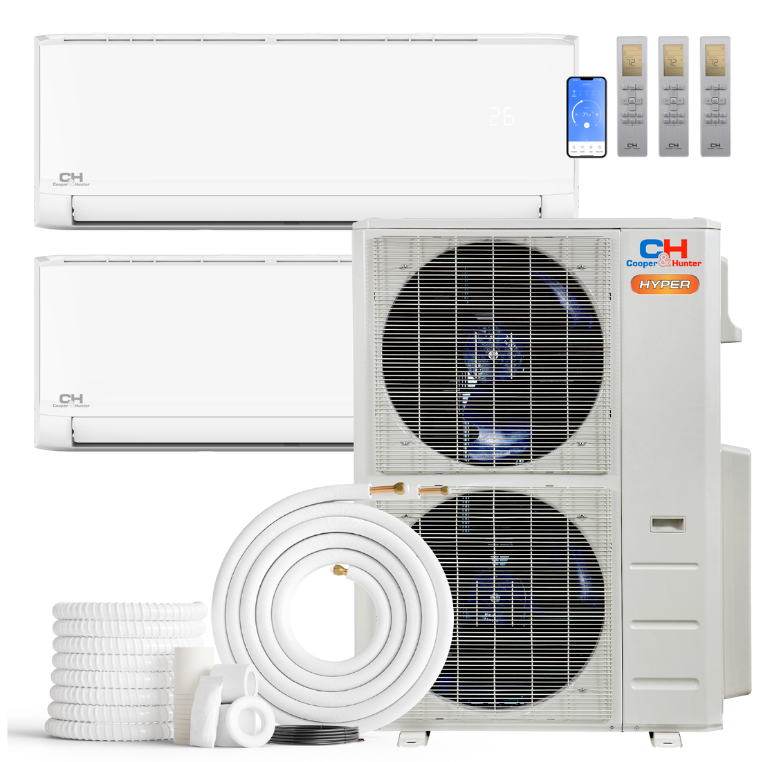 South Mini Splits | Cooper&Hunter Hyper Heat Olivia Series 2-Zone Ductless Mini Split AC & Heat Pump -- 55000 BTU (4.6 Ton) Without Shut-off Valves, Wall Mount Units (6K+36K) BTU, Inverter Technology, 230V, Heating & Cooling 