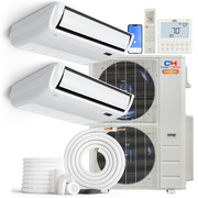 South Mini Splits | Cooper&Hunter Hyper Heat 2-Zone Ductless Mini Split AC & Heat Pump -- 48000 BTU (4.0 Ton) Without Shut-off Valves, Universal Floor Ceiling Units (18K+18K) BTU, Inverter Technology, 230V, Heating & Cooling 