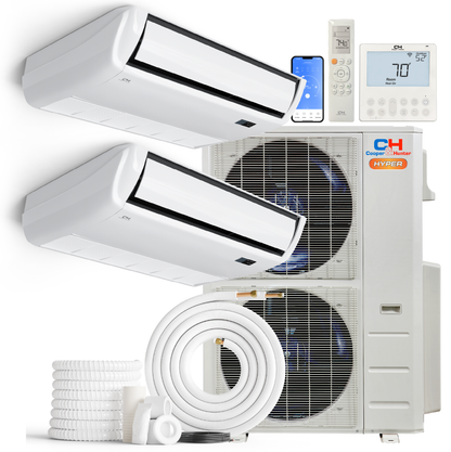Cooper&amp;Hunter Hyper Heat 2-Zone Ductless Mini Split AC &amp; Heat Pump -- 48000 BTU (4.0 Ton) Without Shut-off Valves, Universal Floor Ceiling Units (18K+24K) BTU, Inverter Technology, 230V, Heating &amp; Cooling