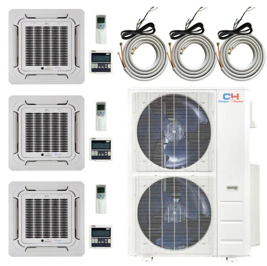 3 Zone Cooper & Hunter 48,000 BTU 12k+18k+24k Ceiling Cassettes with Installation Kits, 23.4 Seer2 4 Ton Tri Zone Ductless Multi Mini Split Air Conditioner - South Mini Splits