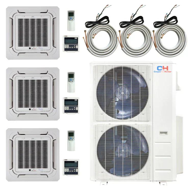 3 Zone Cooper & Hunter 48,000 BTU 12k+18k+18k Ceiling Cassettes with Installation Kits, 23.4 Seer2 4 Ton Tri Zone Ductless Multi Mini Split Air Conditioner - South Mini Splits