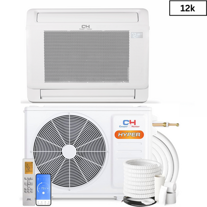 Cooper & Hunter Mini Floor Console 12,000 BTU 230V Hyper Air Conditioning Unit for Heat Pump, Ductless Mini Split Inverter System Up To 25 SEER2 with Optional Installation Kit. CH-12MMC-230VI + CH-HPR12-230VO.