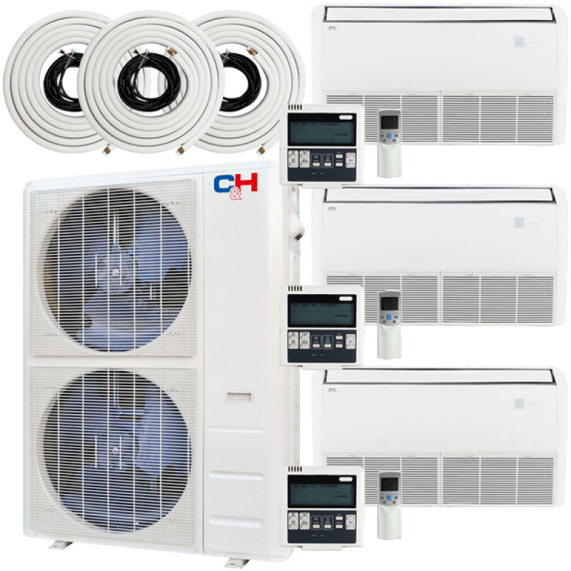 48,000 BTU 3 Zone 18k+18k+18k with Installation Kits, Sophia Series 21.5 SEER 4 Ton Universal Floor/Ceiling Tri Zone Ductless Multi Mini Split Air Conditioner
