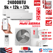 3 Zone (3 Heads) OLMO Sierra Multi-Zone 24,000 BTU, R410A, Tri Zone 9K + 12K + 12K BTU Wall Mount Ductless Mini Split Air Conditioner and Heater, 2.3 Ton 24K BTU Inverter with Heat Pump, 230V, Optional 16ft, 25ft or 50ft Installation Kits - South Mini Splits