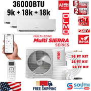 3 Zone OLMO Sierra Multi-Zone 36,000 BTU 3 Ton Inverter Heat Pump, (3 Heads) 230V Air Conditioner Tri Zone 9K + 18K + 18K BTU Wall Mount Ductless Mini Split A/C and Heater with Optional 16ft, 25ft or 50ft Installation Kits, R410A - South Mini Splits