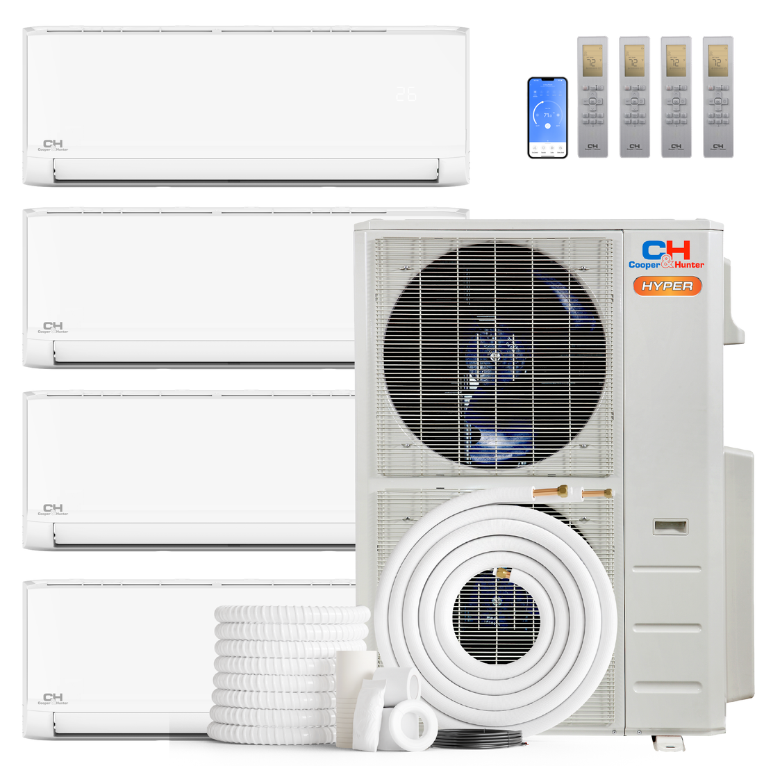Cooper&Hunter | Cooper&Hunter Hyper Heat Olivia Series 4-Zone Ductless Mini Split AC & Heat Pump -- 55000 BTU (4.6 Ton) Without Shut-off Valves, Wall Mount Units (6K+12K+18K+18K) BTU, Inverter Technology, 230V, Heating & Cooling | 
  :root{
    --hvx-golden:#0EA5A6;
    --hvx-slate:#0F172A;
    --hvx-ivory:#F8FAFC;
    --hvx-bord