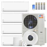 HVACSupplies.com | Cooper&Hunter Hyper Heat Olivia Series 4-Zone Ductless Mini Split AC & Heat Pump -- 55000 BTU (4.6 Ton) Without Shut-off Valves, Wall Mount Units (12K+12K+12K+12K) BTU, Inverter Technology, 230V, Heating & Cooling 