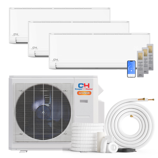 South Mini Splits | Cooper&Hunter Hyper Heat Olivia Series 3-Zone Ductless Mini Split AC & Heat Pump -- 28000 BTU (2.3 Ton) Without Shut-off Valves, Wall Mount Units (6K+9K+24K) BTU, Inverter Technology, 230V, Heating & Cooling 