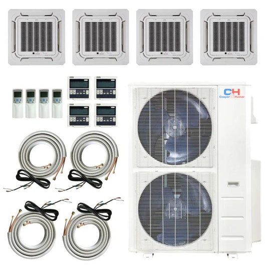 4 Zone 36K BTU Ceiling Cassette Ductless Mini Split A/C and Heat Pump 9k+9k+9k+18k with Installation Kits, 23.9 SEER 3 Ton Quad Zone Multi Zone System - South Mini Splits