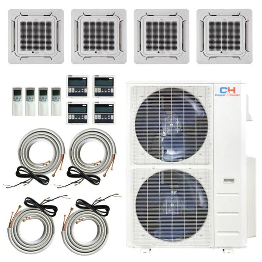 4 Zone Ceiling Cassette Ductless Mini Splits 9k+12k+12k+18k with Installation Kits, 48K BTU 23.4 SEER 4 Ton Quad Zone Multi Zone Air Conditioner System - South Mini Splits