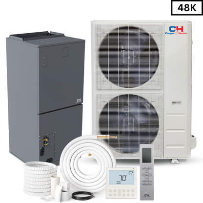 Cooper & Hunter 48,000 BTU 4 TON, R410A, 16.2 SEER Heat Pump Split System with Multi Position Air Handler Unit and optional Installation Kit and Optional Auxiliary Heat Strip. CH-48AHU + CH-N48LCU-230VO