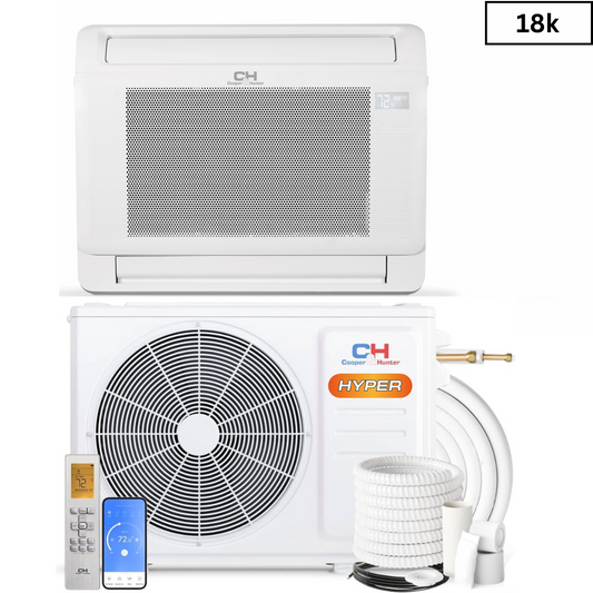 Cooper & Hunter Mini Floor Console 18,000 BTU 230V Hyper, Air Conditioning Unit for Heat Pump, Ductless Mini Split Inverter System Up To 25 SEER2 with Optional Installation Kit CH-16MMC-230VI + CH-HPR18-230VO