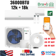 Bravo Milano Series 2-Zone Ductless Mini Split AC & Heat Pump – 36000 BTU (3 TON), Wall Mount Units 12K+18K BTU, Inverter Technology, 230V, Heating & Cooling
