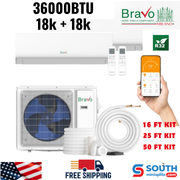 Bravo Milano Series 2-Zone Ductless Mini Split AC & Heat Pump – 36000 BTU (3 TON), Wall Mount Units 18K+18K BTU, Inverter Technology, 230V, Heating & Cooling