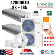 Bravo Milano Series 2-Zone Ducted Mini Split AC & Heat Pump – 42000 BTU (3.5 Ton), Slim Duct Units (9K+18K BTU), Inverter Technology, 230V, Heating & Cooling - South Mini Splits