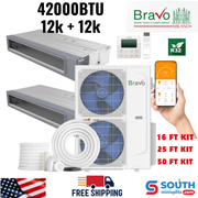 Bravo Milano Series 2-Zone Ducted Mini Split AC & Heat Pump – 42000 BTU (3.5 Ton), Slim Duct Units (12K+12K BTU), Inverter Technology, 230V, Heating & Cooling - South Mini Splits