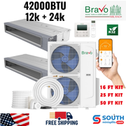 Bravo Milano Series 2-Zone Ducted Mini Split AC & Heat Pump – 42000 BTU (3.5 Ton), Slim Duct Units (12K+24K BTU), Inverter Technology, 230V, Heating & Cooling - South Mini Splits