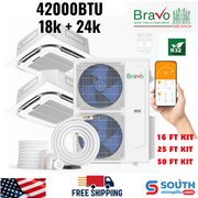 Bravo Milano Series 2-Zone Ductless Mini Split AC & Heat Pump – 42,000 BTU (3.5 Ton), Ceiling Cassette Units (18K+24K BTU), Inverter Technology, 230V, Heating & Cooling - South Mini Splits