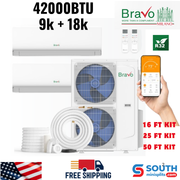 Bravo Milano Series 2-Zone Mini Split AC & Heat Pump -- 42,000 BTU (3.5 Ton), Wall Mount Units (9K+18K BTU), Inverter Technology, 208-230V, Heating & Cooling - South Mini Splits