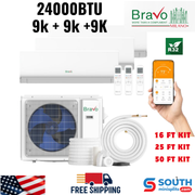 Bravo Milano Series 3-Zone Mini Split AC & Heat Pump -- 24,000 BTU (2 Ton), Wall Mount Units (9K+9K+9K BTU), Inverter Technology, 208-230V, Heating & Cooling - South Mini Splits