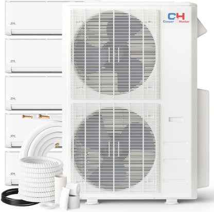 Cooper & Hunter OLIVIA Series Five 5 Zone 6000 6000 6000 6000 24000 BTU 22.4 SEER, R410A, Multi Zone Ductless Mini Split Air Conditioner and Heater Full Set with 25ft Installation Kits