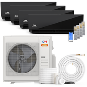 Cooper&Hunter Hyper Heat Olivia Midnight Series 4-Zone Ductless Mini Split AC & Heat Pump -- 36000 BTU (3.0 Ton) Without Shut-off Valves, Wall Mount Units (9K+9K+9K+9K) BTU, Inverter Technology, 230V, Heating & Cooling