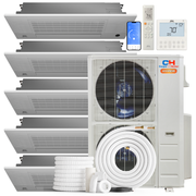 Cooper&Hunter Hyper Heat 5-Zone Ductless Mini Split AC & Heat Pump -- 48000 BTU (4.0 Ton) Without Shut-off Valves, One-Way Cassette Units (6K+9K+9K+12K+12K) BTU, Inverter Technology, 230V, Heating & Cooling