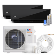 Cooper&Hunter Hyper Heat Olivia Midnight Series 2-Zone Ductless Mini Split AC & Heat Pump -- 19000 BTU (1.6 Ton) Without Shut-off Valves, Wall Mount Units (18K+18K) BTU, Inverter Technology, 230V, Heating & Cooling