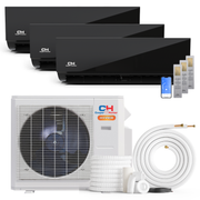 Cooper&Hunter Hyper Heat Olivia Midnight Series 3-Zone Ductless Mini Split AC & Heat Pump -- 19000 BTU (1.6 Ton) Without Shut-off Valves, Wall Mount Units (9K+12K+12K) BTU, Inverter Technology, 230V, Heating & Cooling