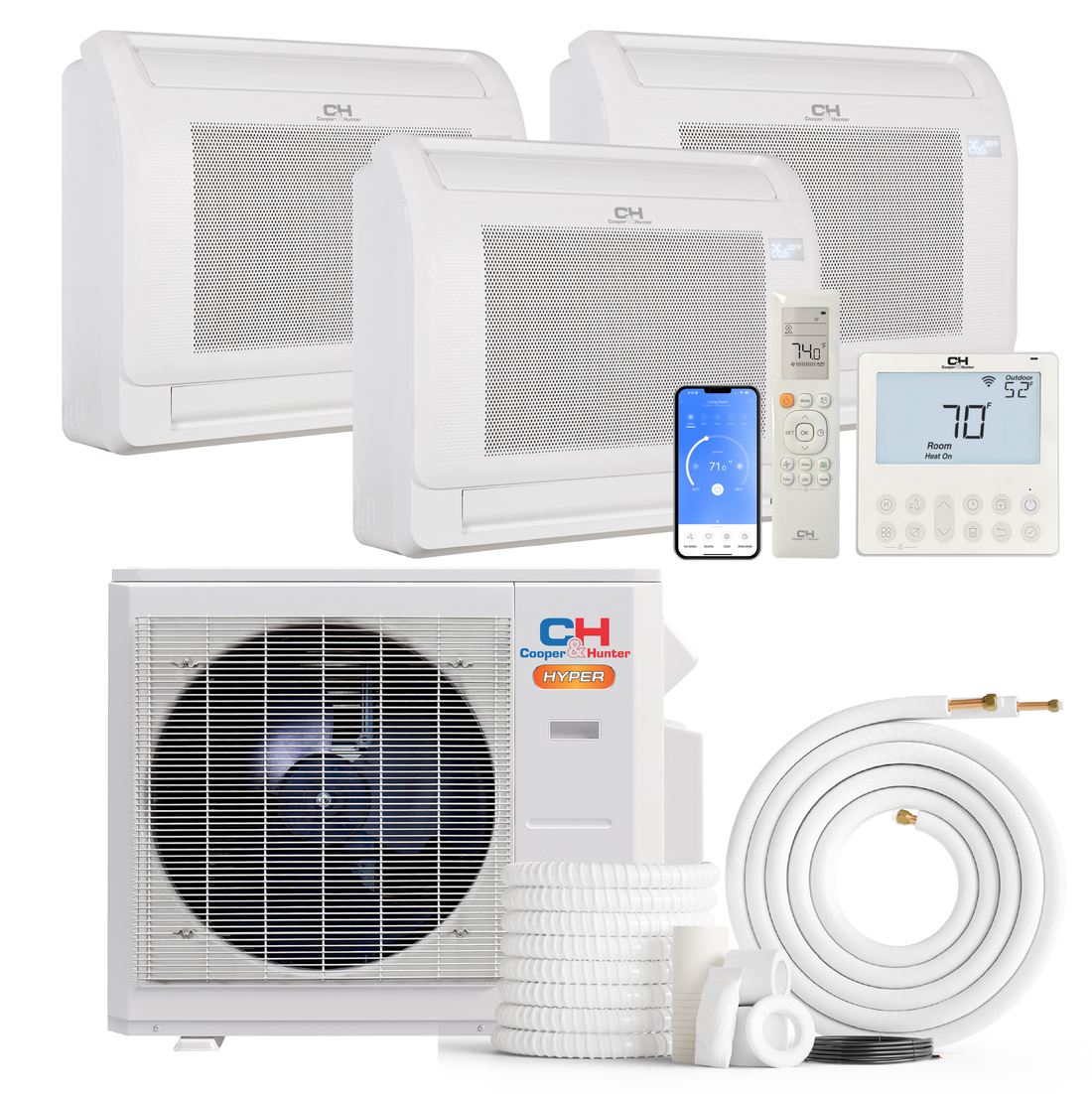 Cooper&Hunter | Cooper&Hunter Hyper Heat 3-Zone Ductless Mini Split AC & Heat Pump -- 19000 BTU (1.6 Ton) Without Shut-off Valves, Floor Console Units (9K+9K+9K) BTU, Inverter Technology, 230V, Heating & Cooling | 
  :root{
    --hvx-golden:#0EA5A6;
    --hvx-slate:#0F172A;
    --hvx-ivory:#F8FAFC;
    --hvx-bord