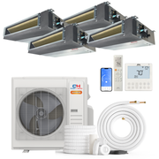 Cooper&Hunter Hyper Heat 4-Zone Ducted Mini Split AC & Heat Pump -- 36000 BTU (3.0 Ton) Without Shut-off Valves, Slim Ducts Units (9K+9K+12K+12K) BTU, Inverter Technology, 230V, Heating & Cooling