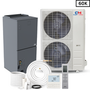 Cooper & Hunter R410A, 60,000 BTU 5 TON 17 SEER Heat Pump Split System with Multi Position Air Handler Unit Including Optional Installation Kit and Optional Auxiliary Heat Strip - CH-60AHU + CH-N60LCU-230VO - South Mini Splits