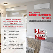 2 Zone OLMO Sierra Multi-Zone, 2 Ton Air Conditioner, 24,000 BTU Dual Zone with 12k+12k BTU Wall Mount Ductless Mini Split A/C and Heater, R410A, 21.3 SEER Inverter Heat Pump, 230V, Dual Head, Choose your Installation Kits! - South Mini Splits