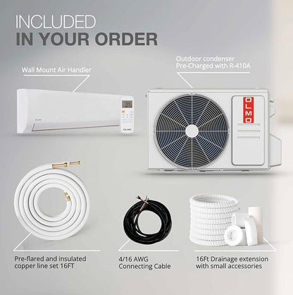 OLMO 9000 BTU 230V 0.75 Ton 18.5 SEER Mini Split Ductless Air Conditioner Heat Pump, Alpic Eco Series + Installation Kit Option - South Mini Splits