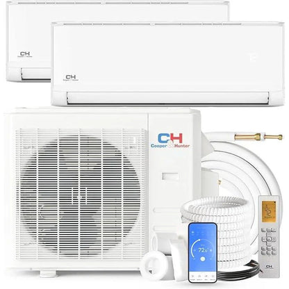 2 Zone Cooper & Hunter Olivia Series, 1.5 Ton Air Conditioner, Ductless Mini Split with 6k+6k BTU Wall Mounts, R410A, 22.9 SEER 18K BTU Inverter Heat Pump, 230V, Dual Head (2 Heads), Includes Choose your Installation Kits + WIFI Adapter