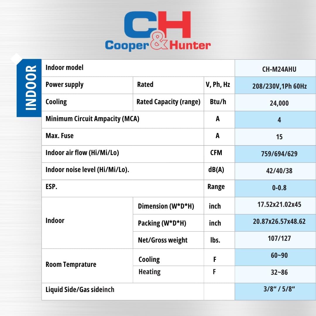 Cooper&Hunter 24,000 BTU 2 TON 20 SEER Heat Pump Split System with Multi Position Air Handler and Optional Installation Kit + Auxiliary Heat Option - South Mini Splits