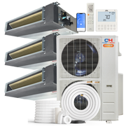 Cooper&Hunter Hyper Heat 3-Zone Ducted Mini Split AC & Heat Pump -- 48000 BTU (4.0 Ton) Without Shut-off Valves, Slim Ducts Units (6K+9K+12K) BTU, Inverter Technology, 230V, Heating & Cooling
