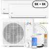 2 Zone Cooper & Hunter Olivia Series, 1.5 Ton Air Conditioner, Ductless Mini Split with 6k+6k BTU Wall Mounts, 22.9 SEER 18K BTU Inverter Heat Pump, 230V, Dual Head (2 Heads), Includes Choice of 25ft or 50ft Installation Kit + WIFI Adapter - South Mini Splits