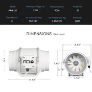 ACiQ 5 Inch Mixed Flow Inline Duct Fan - White